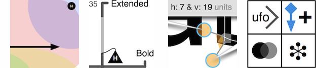 details of a bubble space, axes of a design space, point contstraints
interaction, four icon designs