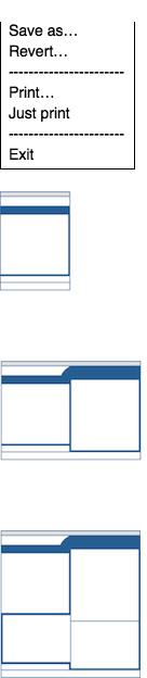 a file menu showing the novell just print menu item (skip the dialog),
three stages of print dialog growth—from compact to double-decker