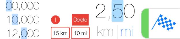 details of the custom distance input, distance removal, kilometre
vs miles setting, custom race time switch