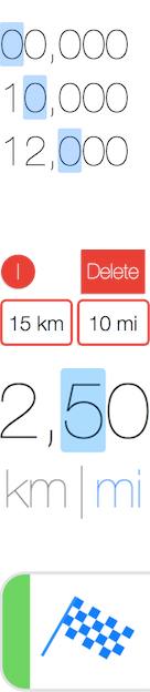 details of the custom distance input, distance removal, kilometre
vs miles setting, custom race time switch
